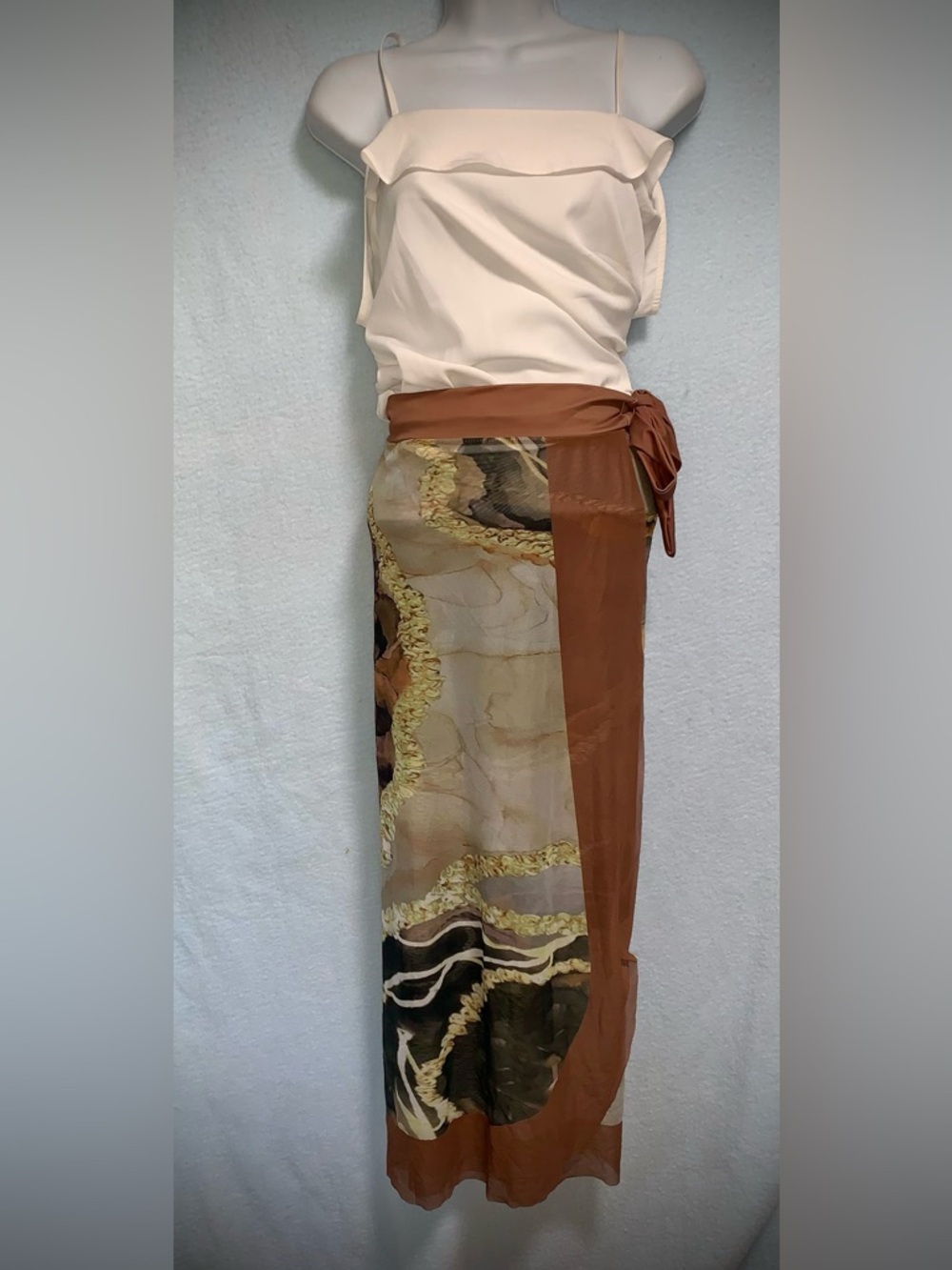 Sheer Marble Print Tie Wrap Skirt Swim Cover Up Size XXL